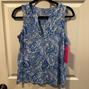 Lilly Pulitzer Dev Knit Top Blue Peri Turtley Awesome Sleeveless S NWT